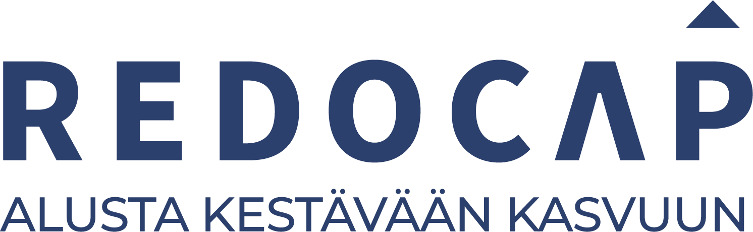 Redocap logo plus slogan sininen koko leveä
